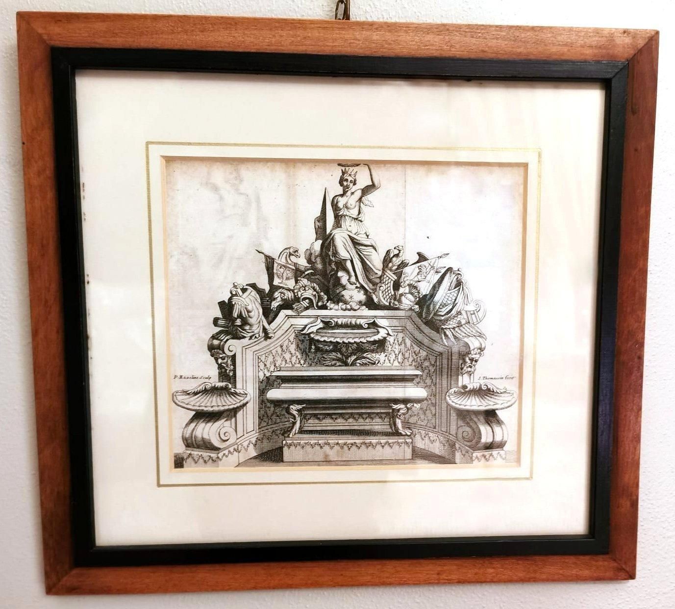 Simon Thomassin French Print " La Gloire De La France" Etched With Wooden Frame photo furniture