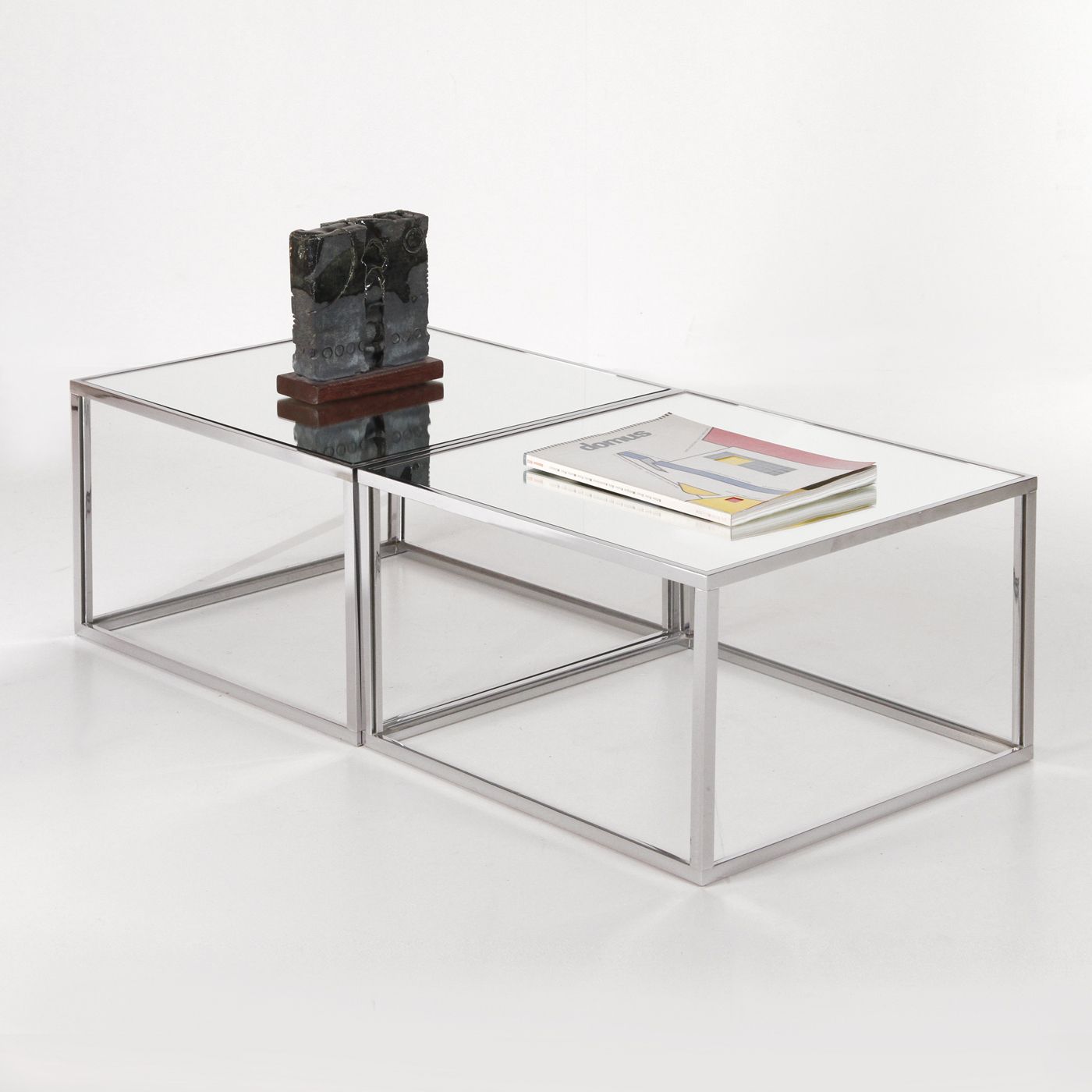 photo furniture N.2 Coffee Tables In Glass And Chromed Metal, 70s