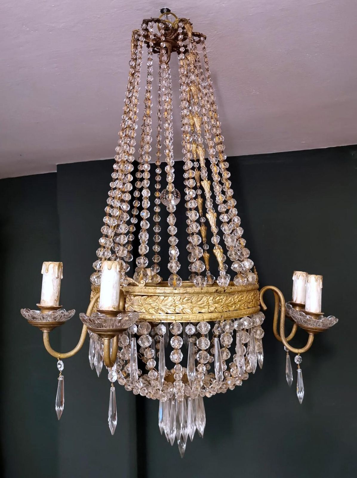 Louis XVI Style Hot Air Balloon Chandelier Lead Crystal And Gilded Brass photo furniture