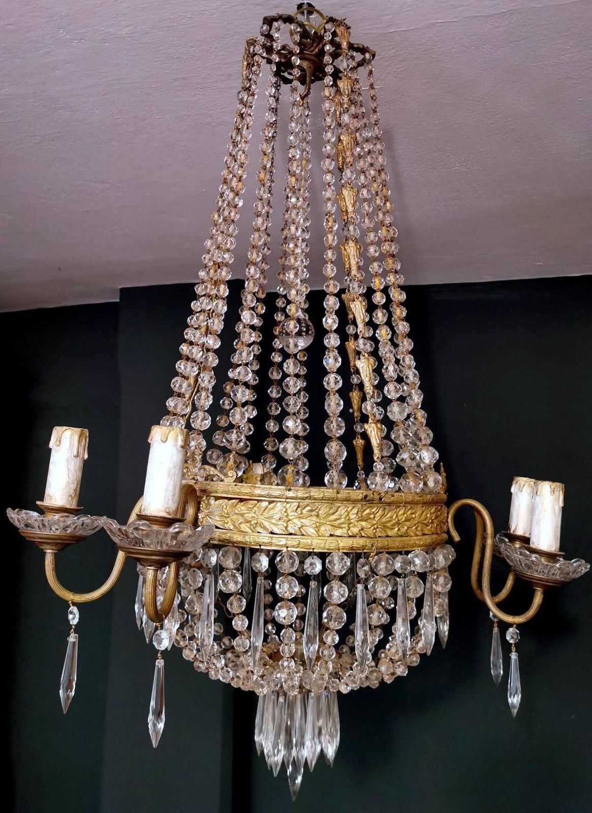 Louis XVI Style Hot Air Balloon Chandelier Lead Crystal And Gilded Brass photo for sale