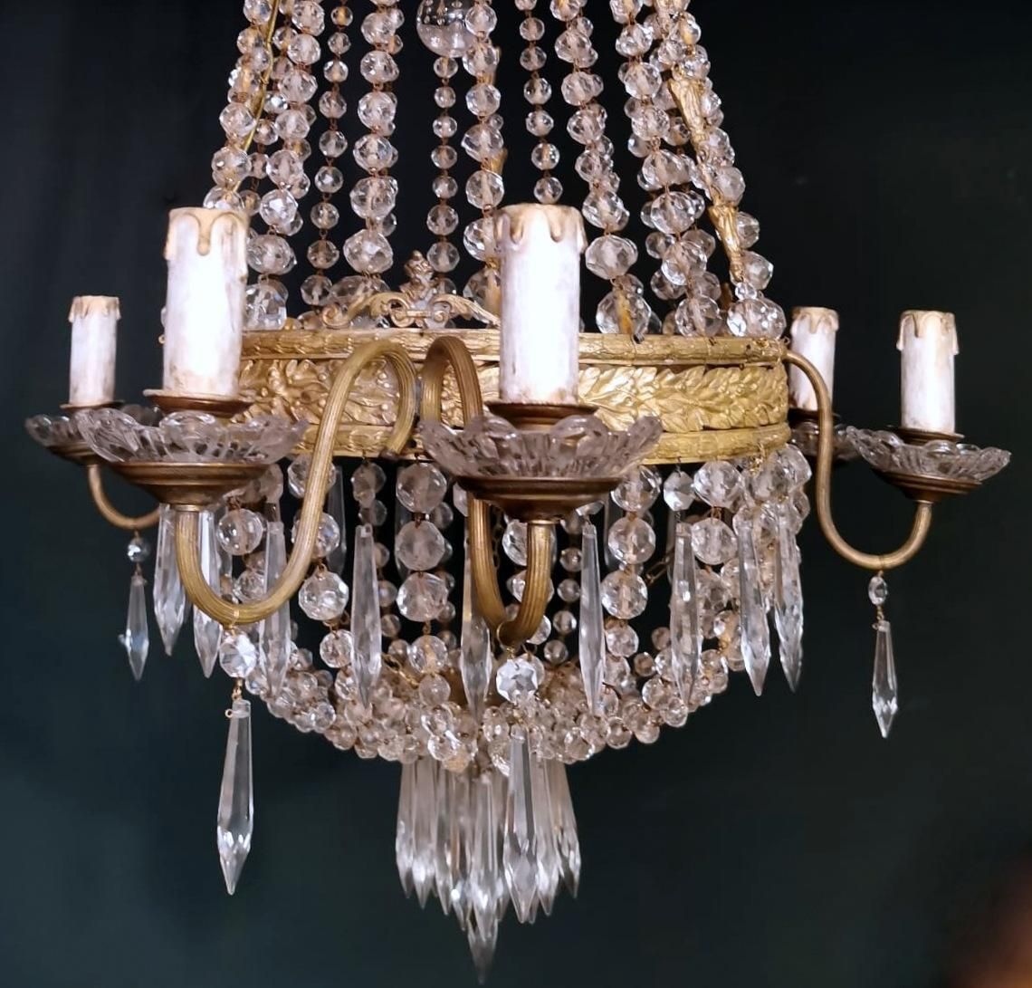 Louis XVI Style Hot Air Balloon Chandelier Lead Crystal And Gilded Brass photo 3041.0