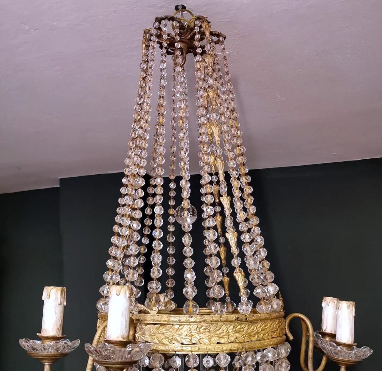 Louis XVI Style Hot Air Balloon Chandelier Lead Crystal And Gilded Brass photo buy