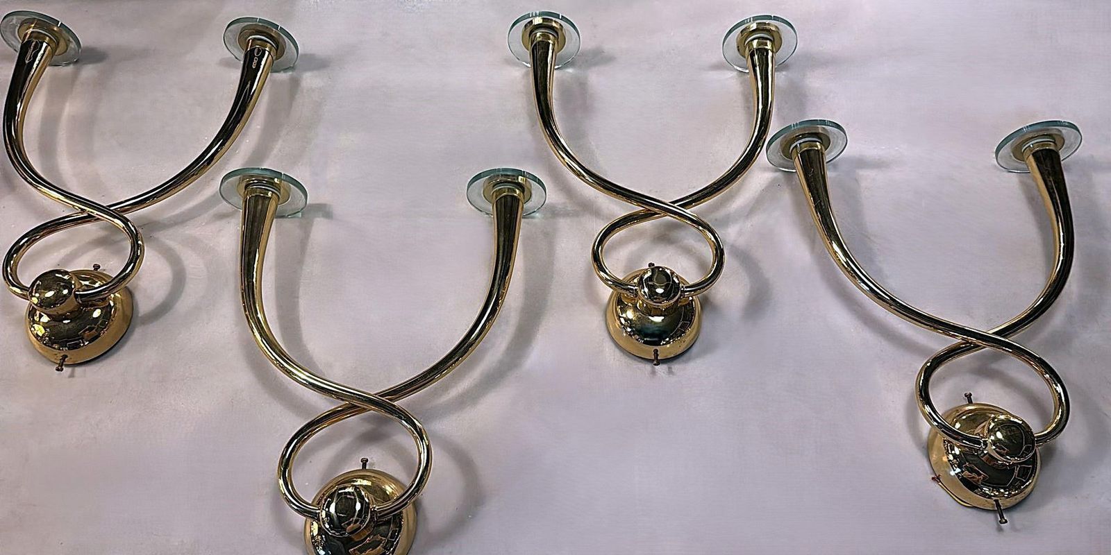 Gio’ Ponti   Emilio Gancia  Style Set Of 4 Brass Appliques With Crystal Bobeches photo Lighting