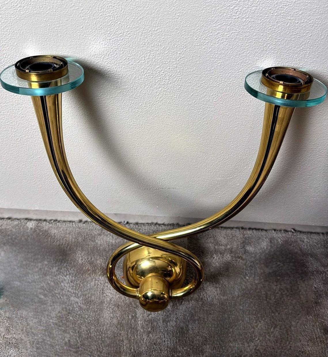 photo furniture Gio’ Ponti   Emilio Gancia  Style Set Of 4 Brass Appliques With Crystal Bobeches