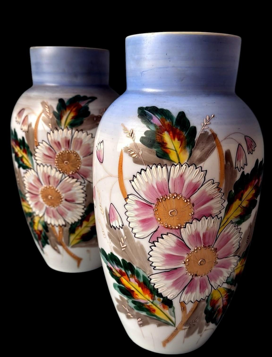 Napoleon III Style Pair Of Hand Painted Opaline Glass Vases photo vinterior