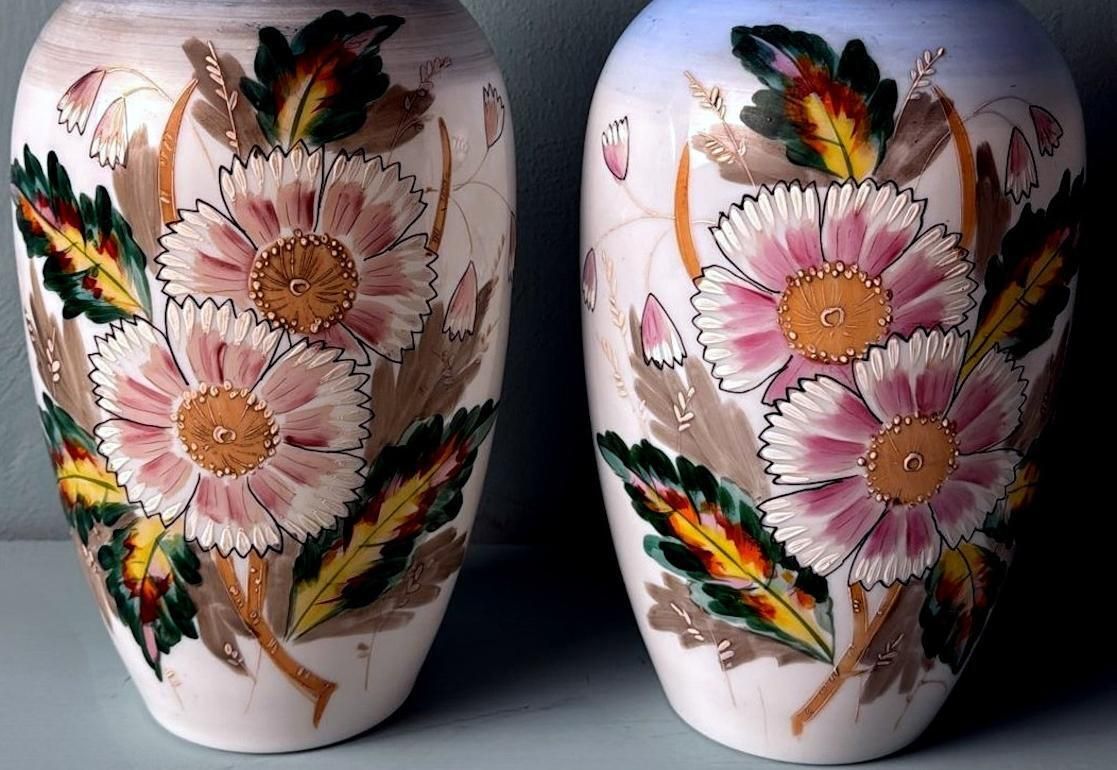 photo furniture Napoleon III Style Pair Of Hand Painted Opaline Glass Vases