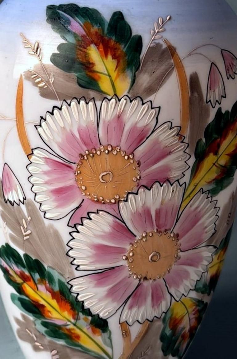 photo buy Napoleon III Style Pair Of Hand Painted Opaline Glass Vases