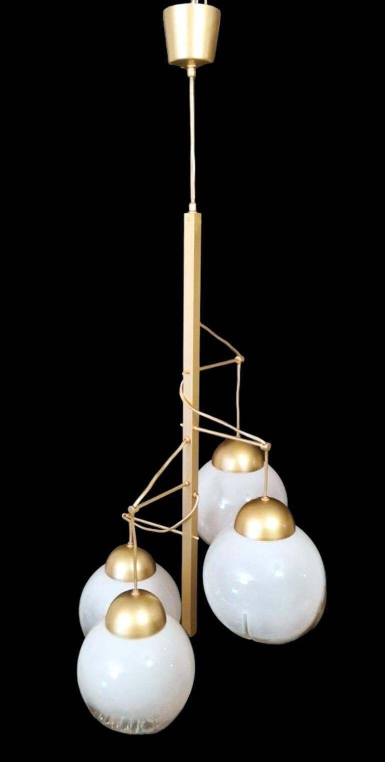 Mazzega Attributed Satin Finished Brass And Murano Glass Chandelier photo for sale