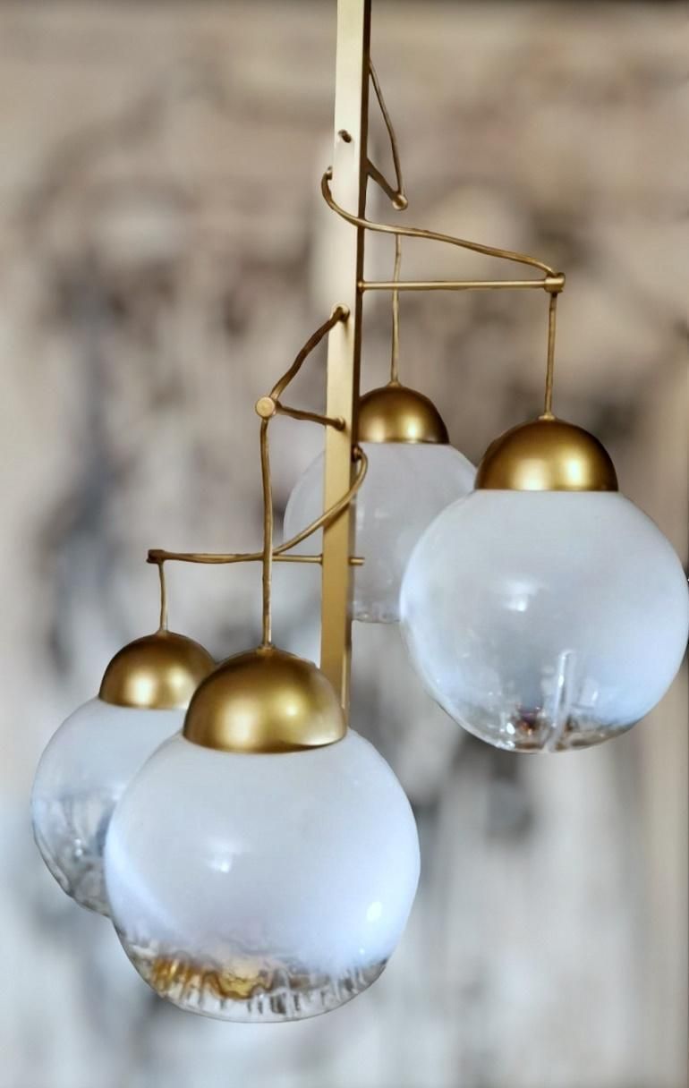 Mazzega Attributed Satin Finished Brass And Murano Glass Chandelier photo vinterior