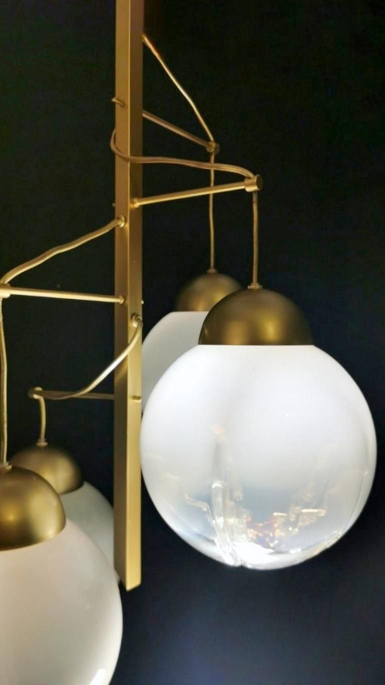photo for sale Mazzega Attributed Satin Finished Brass And Murano Glass Chandelier