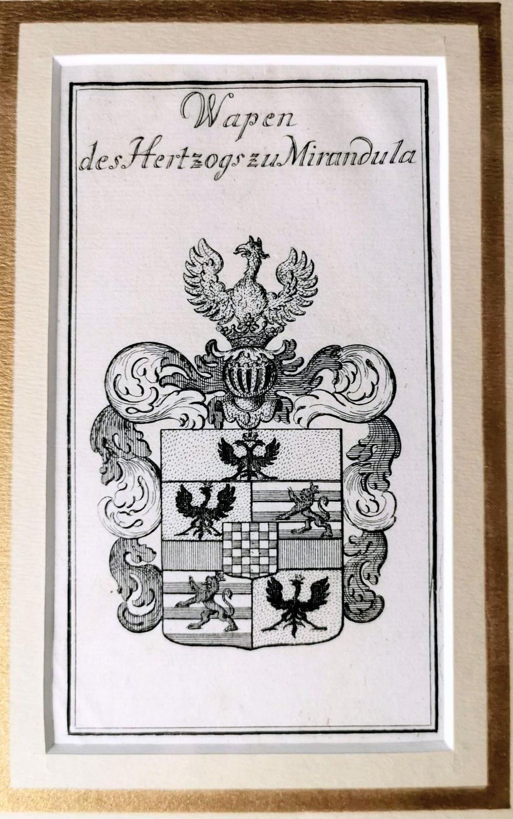 Mirror Frame With Engraved Dutch Print Depicting Dukes Of Mirandola Coat Of Arms photo Art