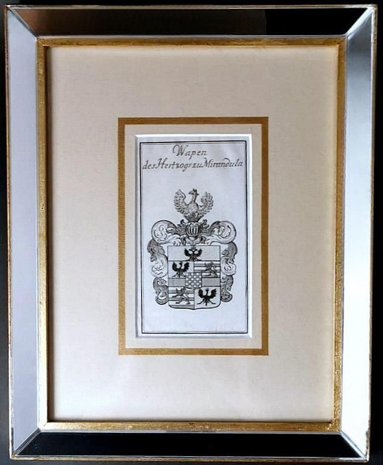 Mirror Frame With Engraved Dutch Print Depicting Dukes Of Mirandola Coat Of Arms photo 296.0