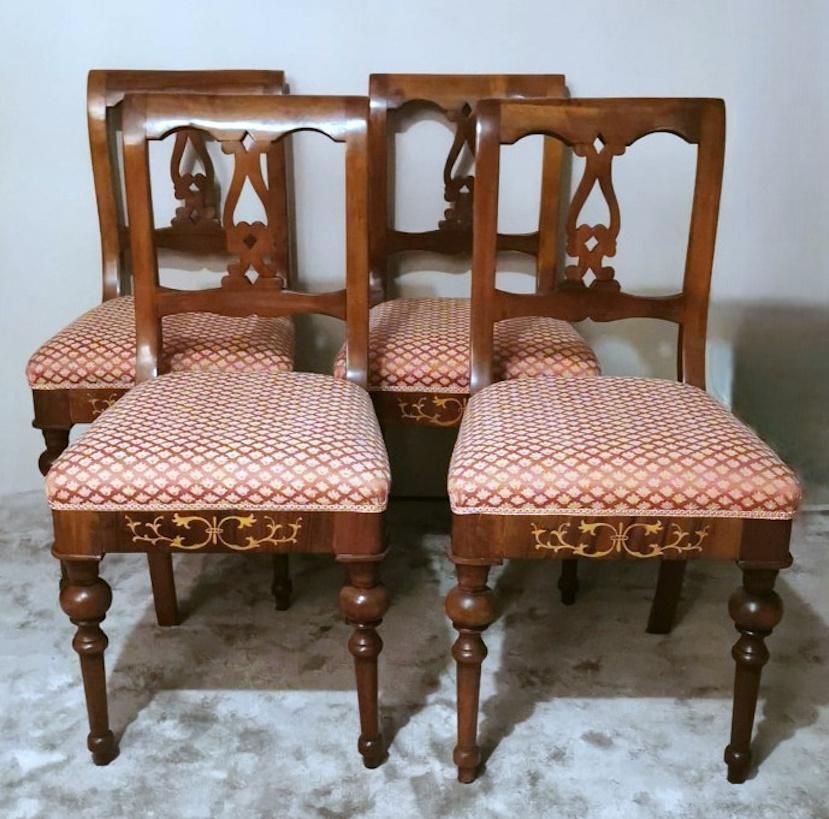 Biedermeier Style Set 4 Danish Chairs In Wood And Fabric photo 1745.0