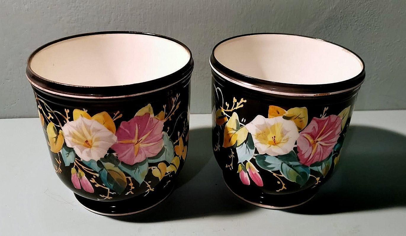 Napoleon III, Pair Of French Cachepots In Hand Painted Porcelain De Paris photo Home Decor