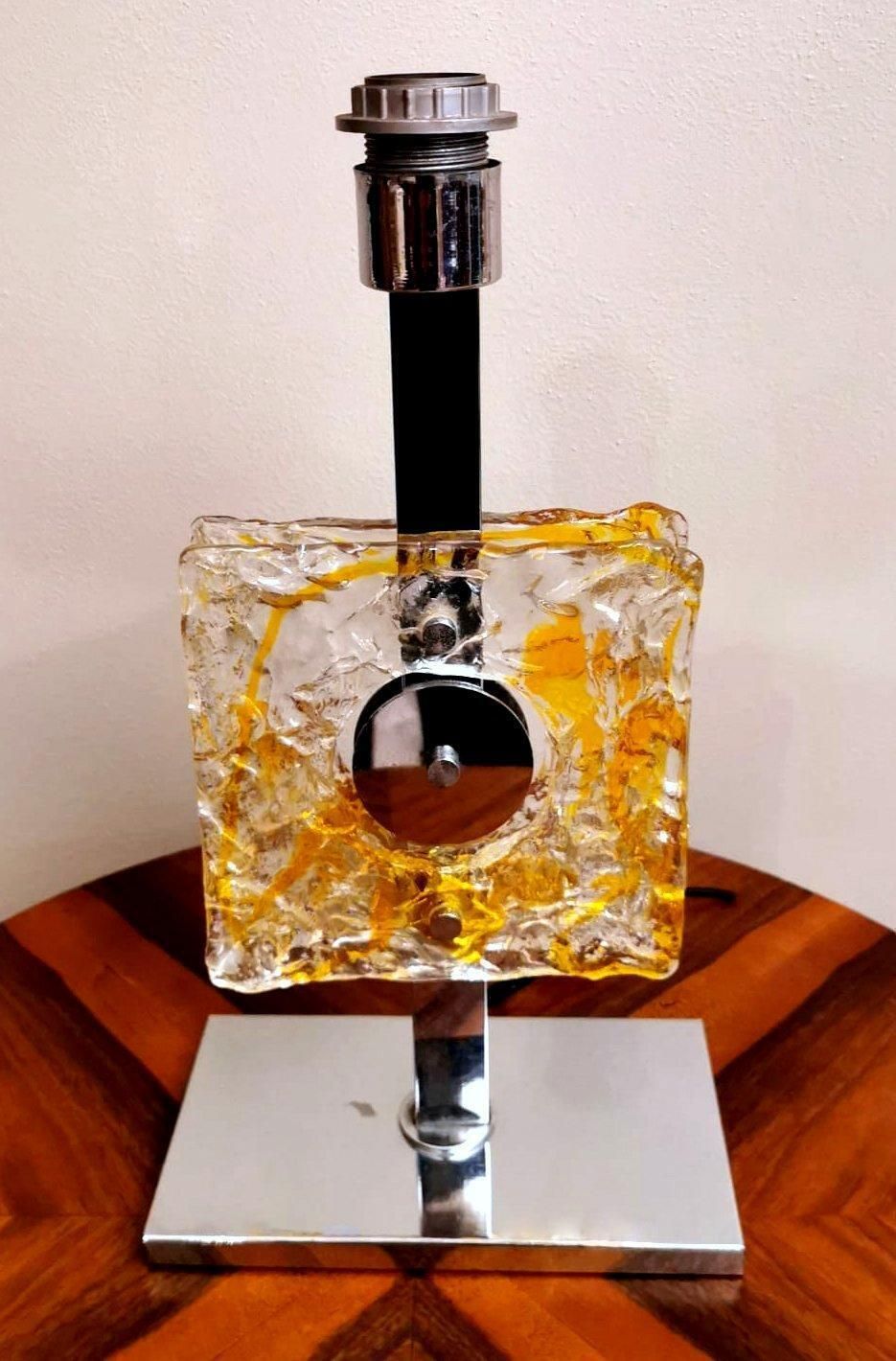 Mazzega Table Lamp In Nickel Plated Metal And Murano Glass (Without Lampshade) photo Lighting