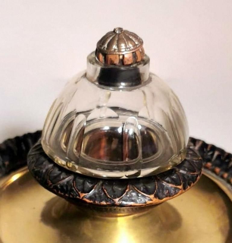Napoleon III Style French Inkwell Made Of Wood, Brass And Crystal photo vinterior