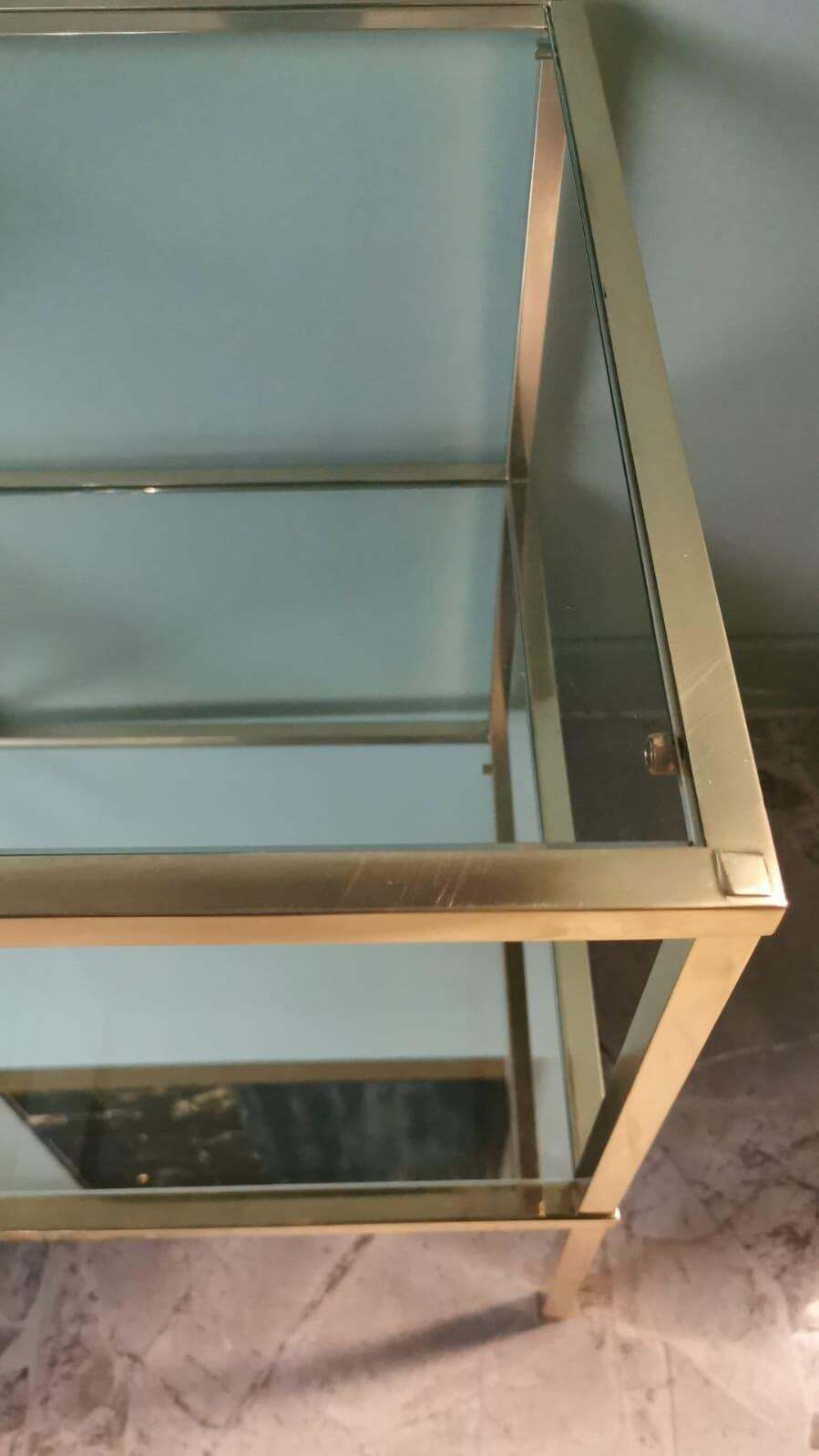 photo vinterior Italian Willy Rizzo Style Pair Of Brass Coffee Tables With Glass And Mirror Tops