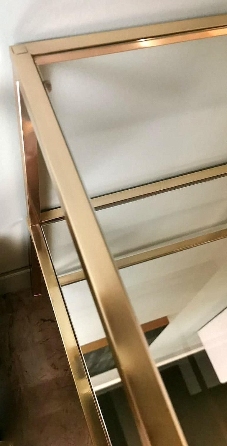 photo buy Italian Willy Rizzo Style Pair Of Brass Coffee Tables With Glass And Mirror Tops