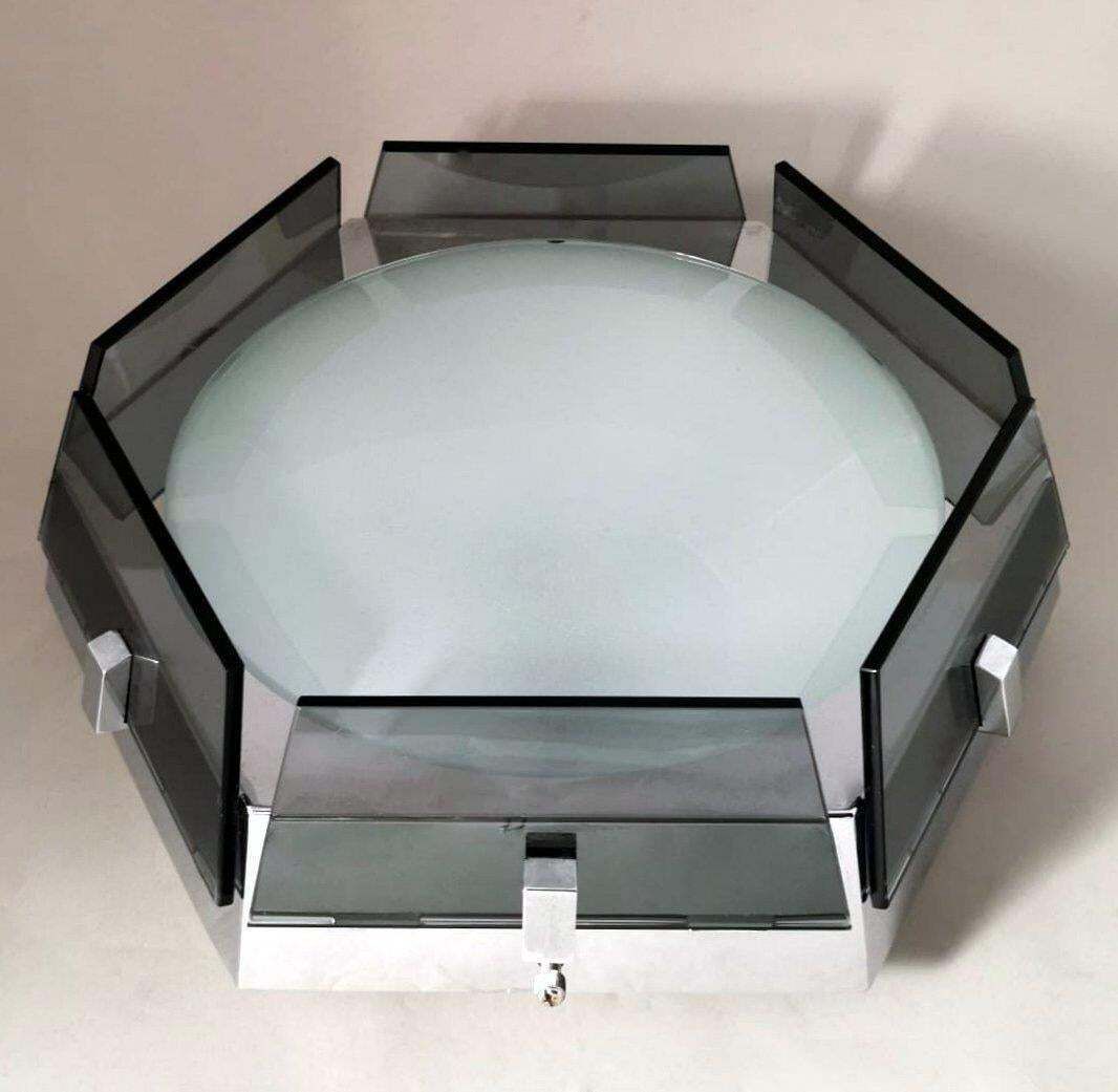 Fontana Arte Style Italian Ceiling Lamp Steel And Glass Gray photo furniture