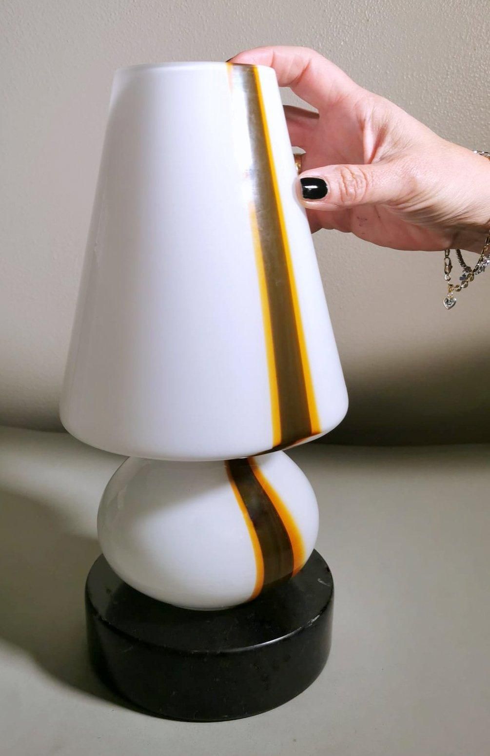 photo vintage Carlo Moretti Style Space Age Lamp From Murano In Opaline Glass And Marble Base