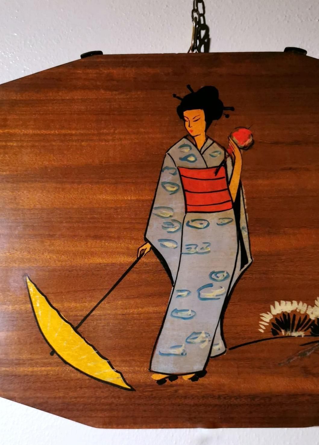 Teak Wood Decorative Panels With Japanese Kimono Figures photo vinterior