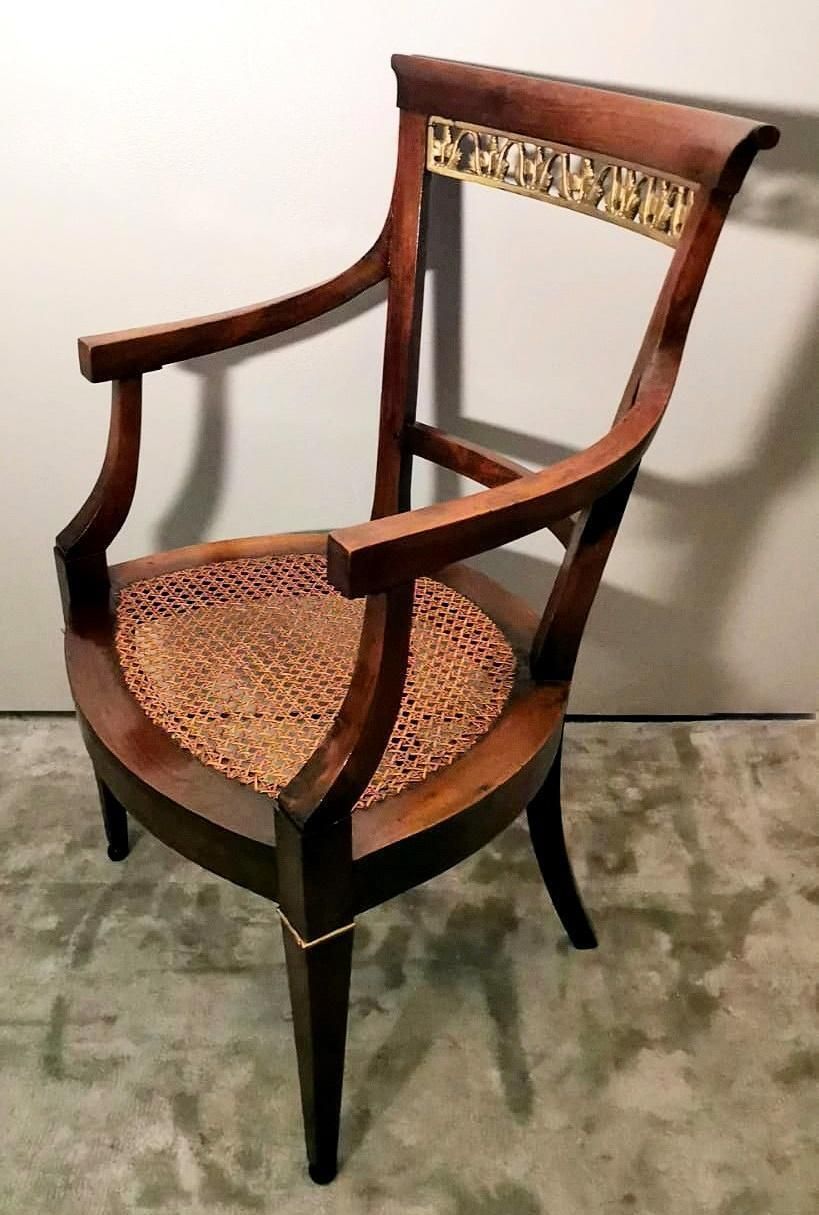 Empire Style Pair Of Italian Chairs "King" With "Vienna Straw" photo vintage