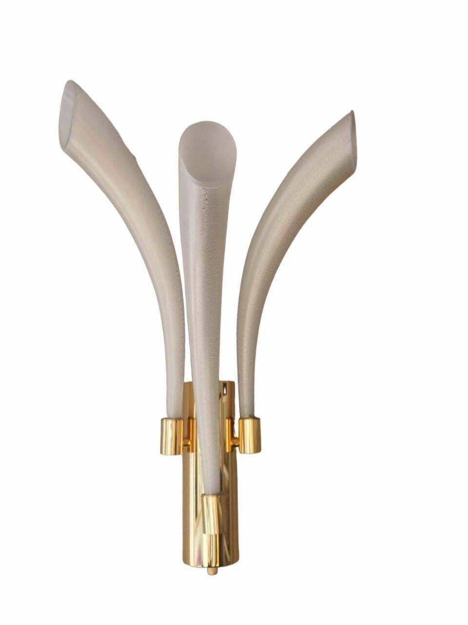 Barovier & Toso Pair  Sconces Mod. "Fireworks" Murano Glass Opaline With Gold photo vinterior