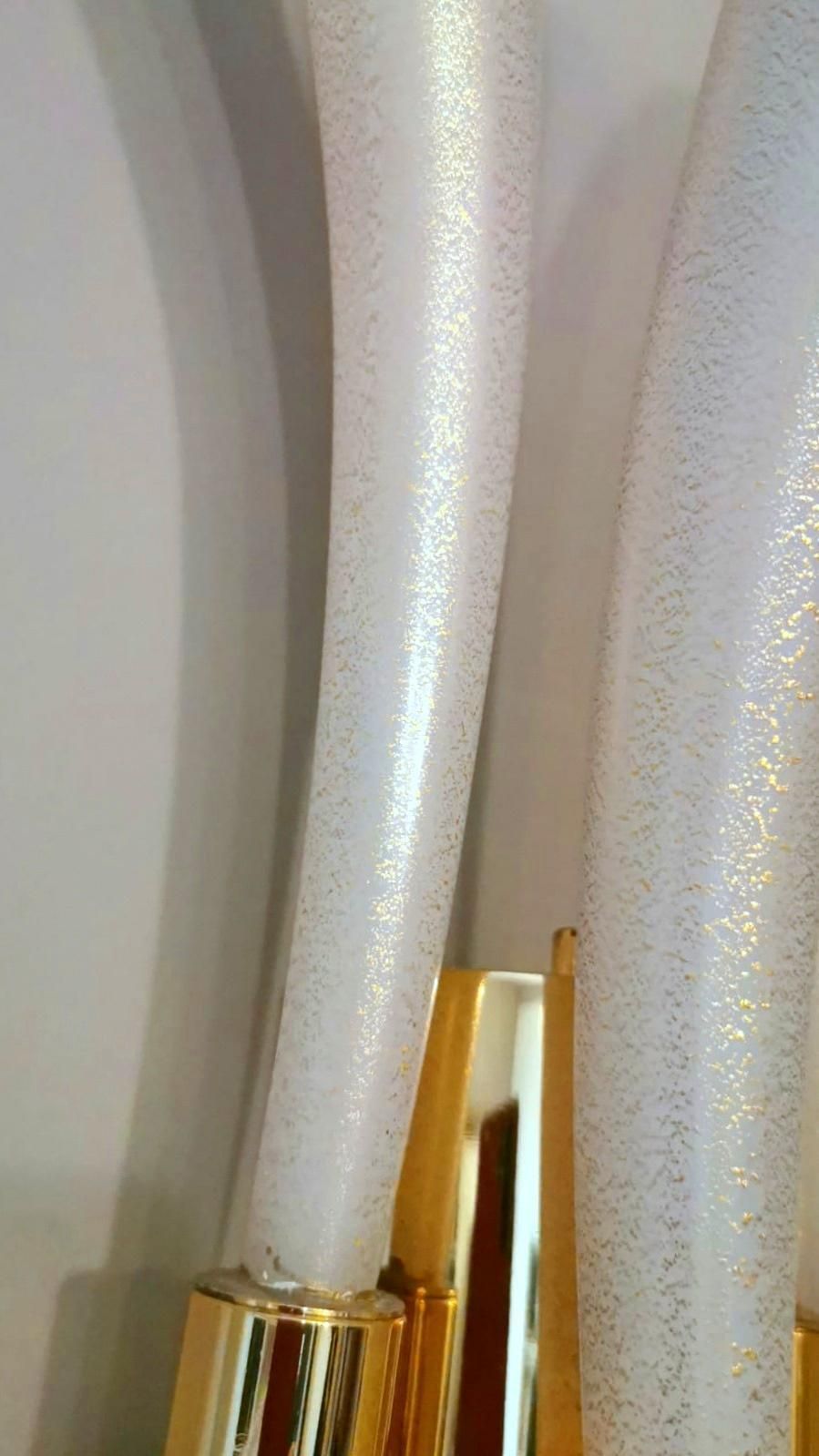 photo vintage Barovier & Toso Pair  Sconces Mod. "Fireworks" Murano Glass Opaline With Gold