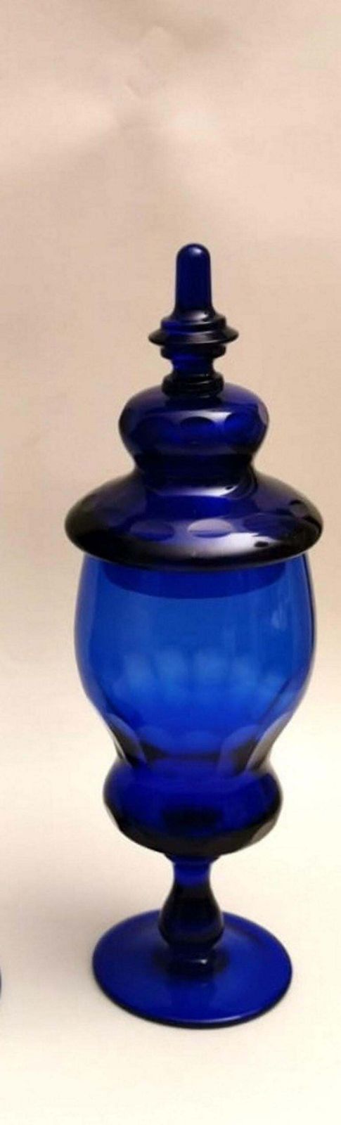 Murano "Albarelli" Italian Pair Of Bottles With Lid Blue Blown Glass photo Home Decor