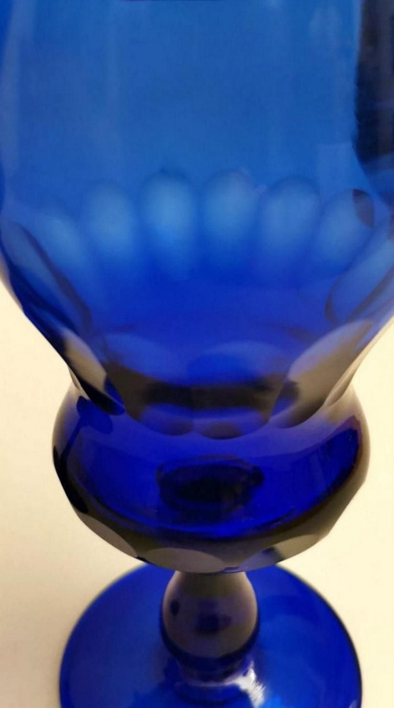 photo vinterior Murano "Albarelli" Italian Pair Of Bottles With Lid Blue Blown Glass