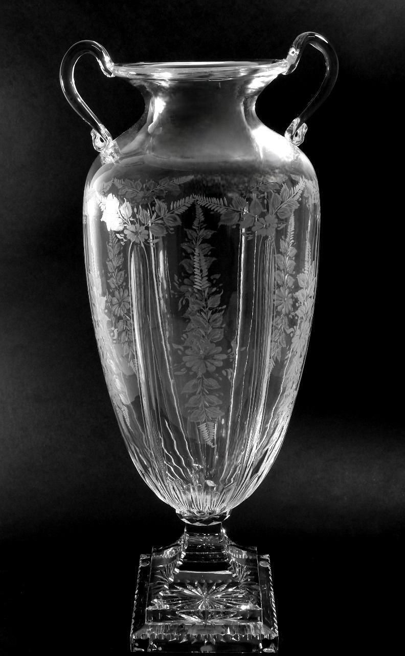 Louis XVI Style Large Italian Crystal Amphora With Engraved And Swan Handles photo Home Decor