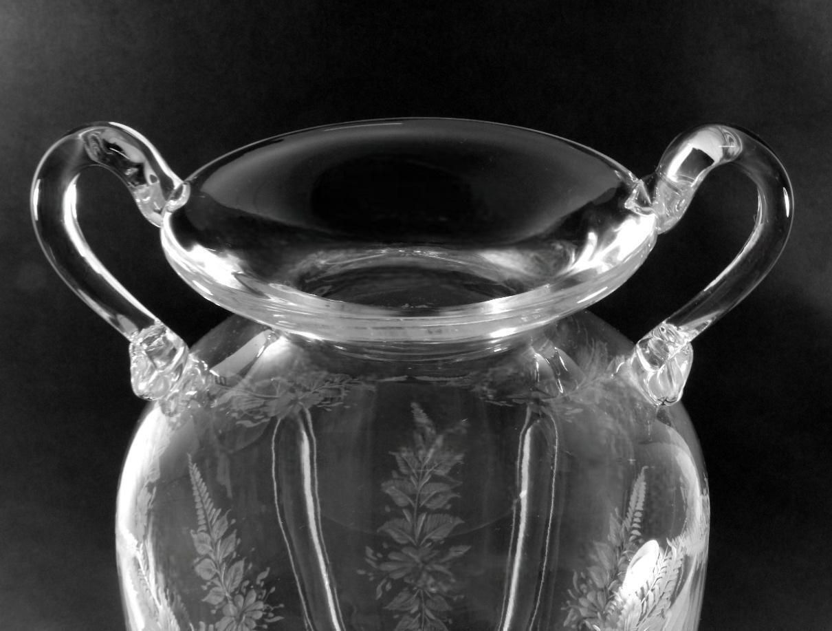 Louis XVI Style Large Italian Crystal Amphora With Engraved And Swan Handles photo vintage