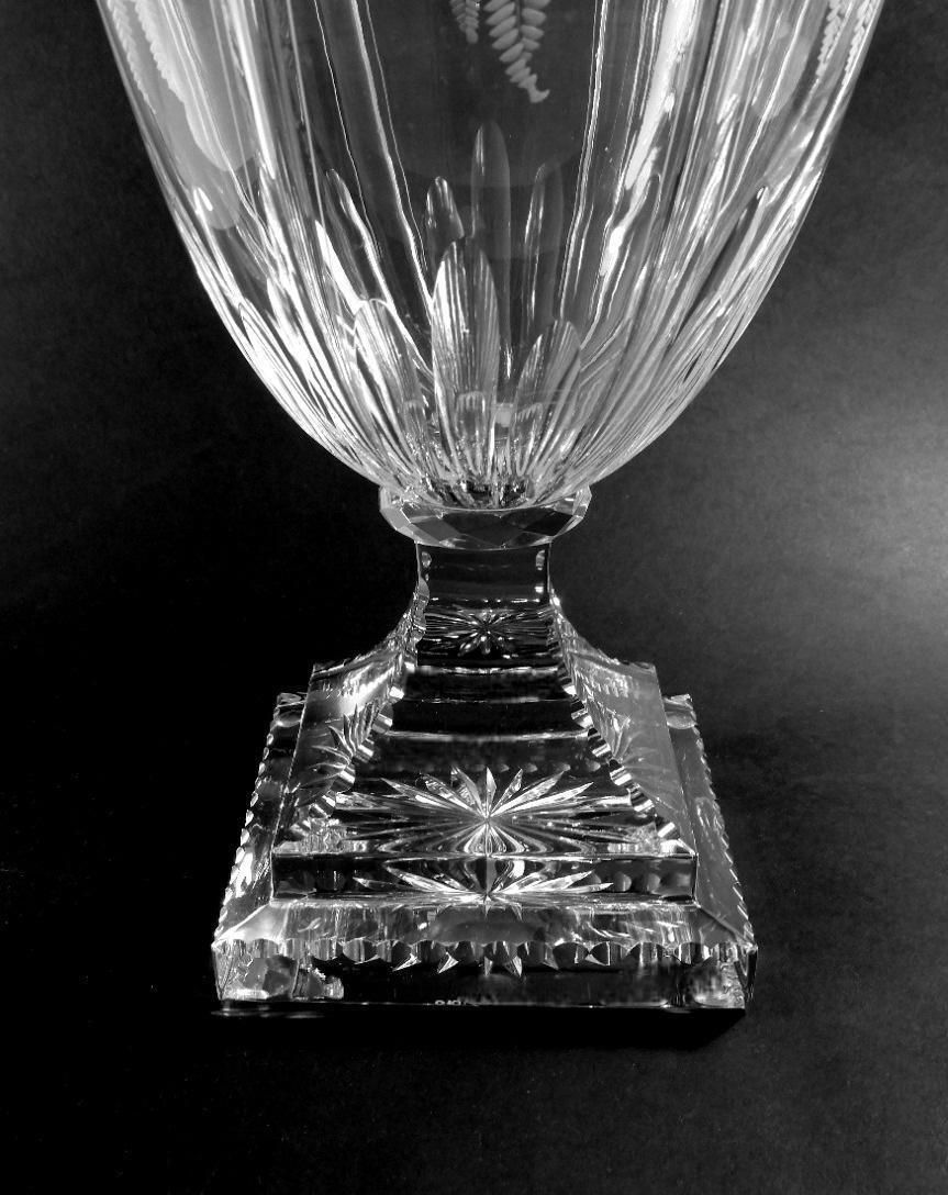 photo buy Louis XVI Style Large Italian Crystal Amphora With Engraved And Swan Handles
