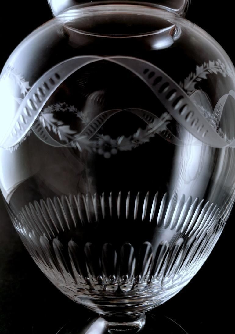 photo furniture Neoclassical Style Italian Crystal Vase With Festoon Engravings