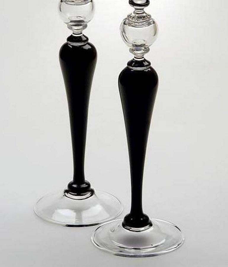 Art Deco Style Pair Of Black Crystal Italian Candlesticks photo buy