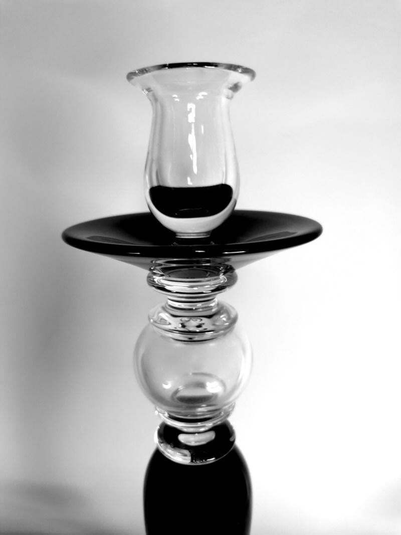 photo for sale Art Deco Style Pair Of Black Crystal Italian Candlesticks