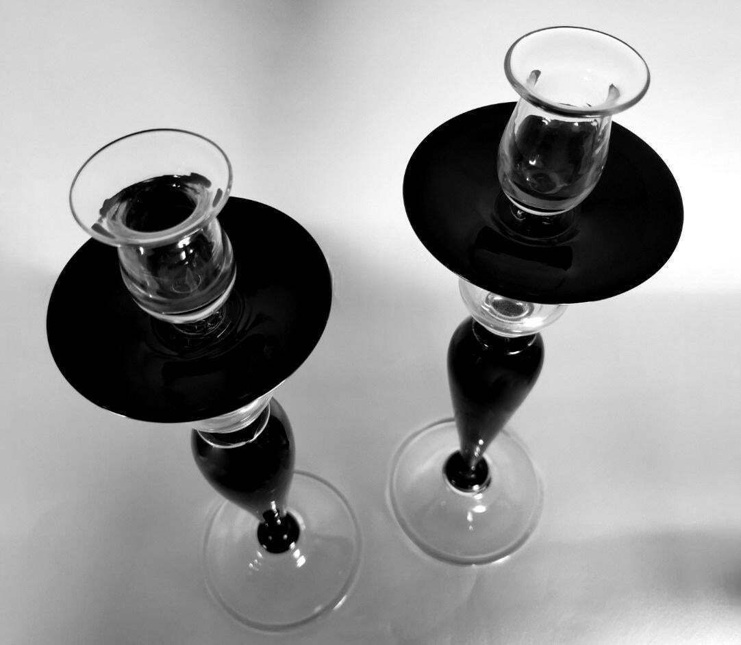 photo vinterior Art Deco Style Pair Of Black Crystal Italian Candlesticks