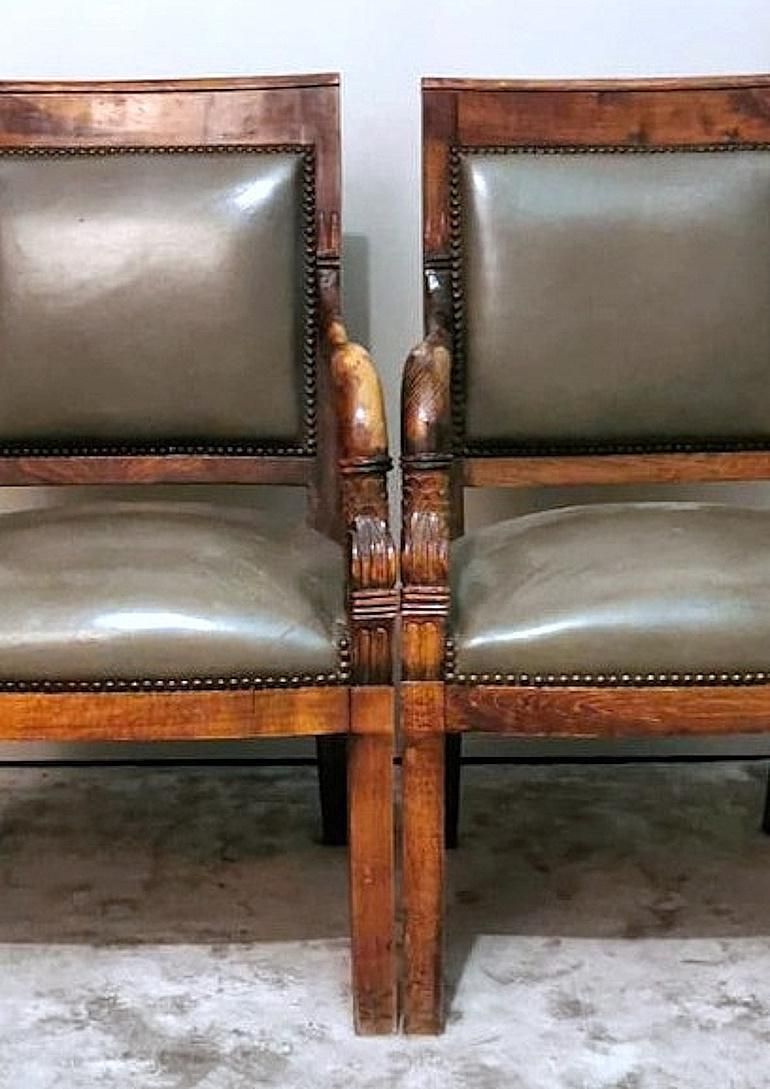 Charles X Style Pair Of French "Antique Master" Chairs In Wood And “Cuoio” photo vinterior