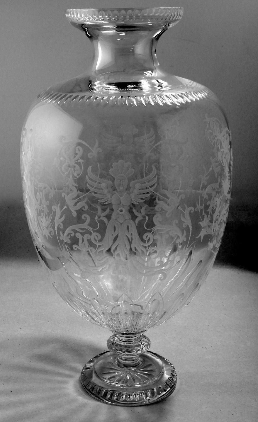Baroque Style Large Italian Crystal Vase With Grotesque Engravings photo furniture