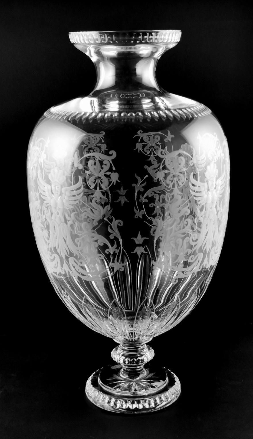 Baroque Style Large Italian Crystal Vase With Grotesque Engravings photo 1140.0