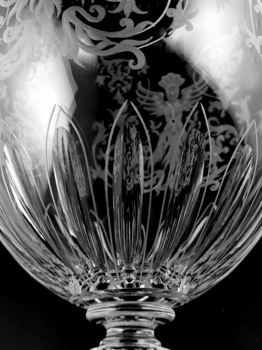 photo for sale Baroque Style Large Italian Crystal Vase With Grotesque Engravings