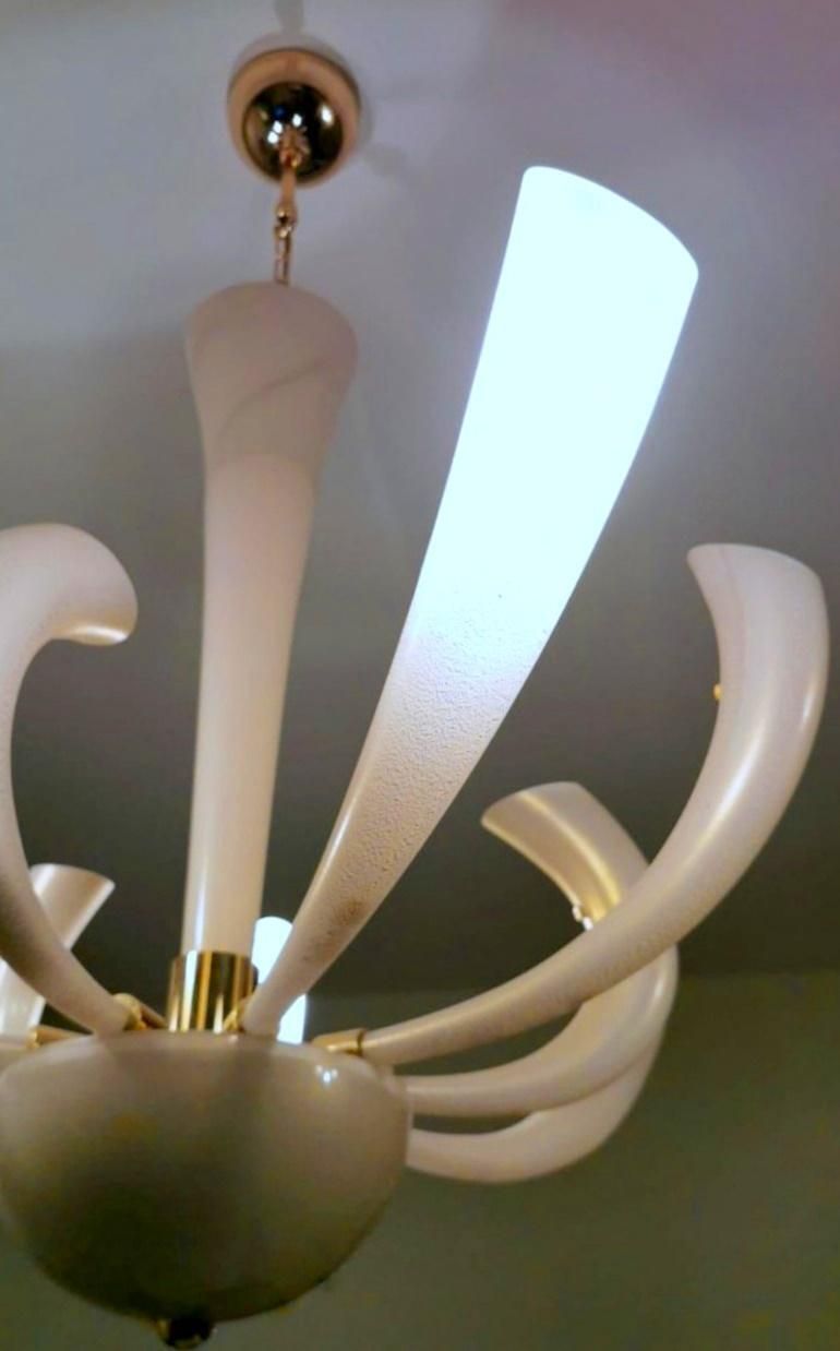 3039.0 Barovier & Toso Chandelier Mod. "Fireworks" Murano Glass Opaline With Gold photo