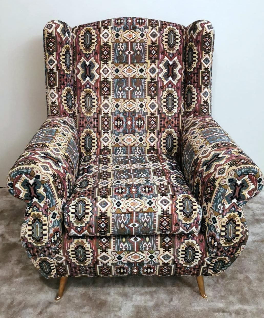 Country Chic Style French Armchair With Patterned Fabric Handmade On Loom photo for sale