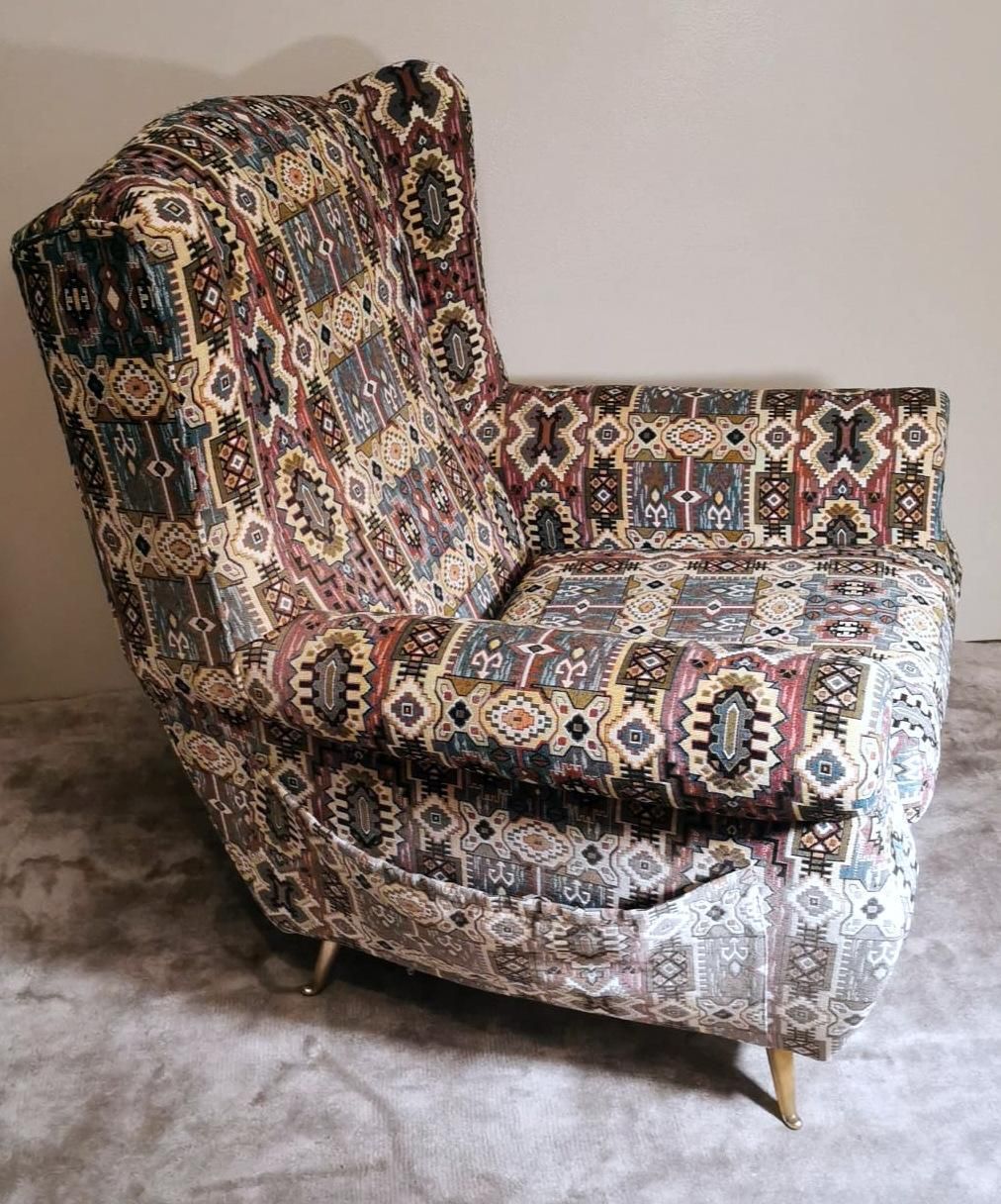 Country Chic Style French Armchair With Patterned Fabric Handmade On Loom photo Furniture