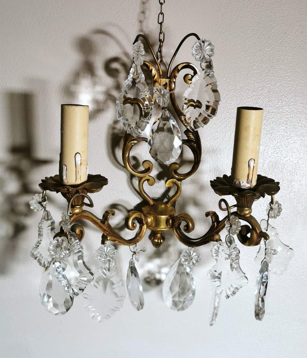 photo furniture Louis XVI Style Pair Of French Wall Sconces In Brass And Crystals