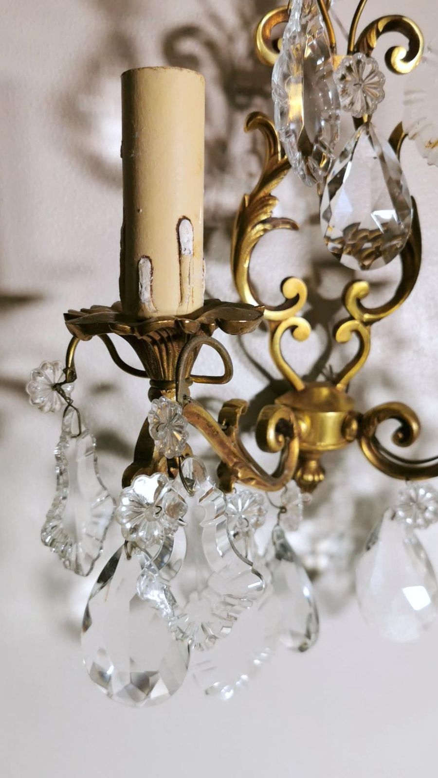 photo buy Louis XVI Style Pair Of French Wall Sconces In Brass And Crystals