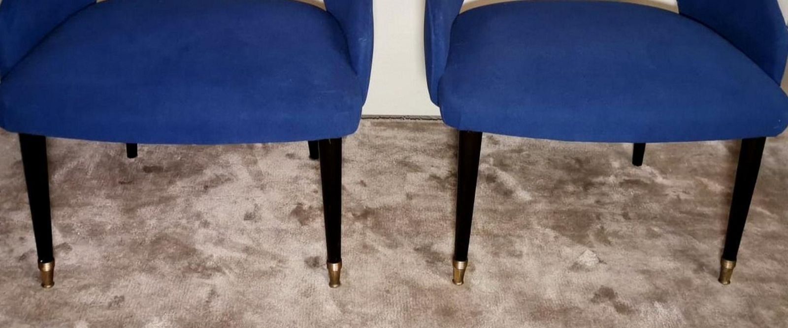 Ulrich Guglielmo Style Pair Of Vintage Italian Blue Alcantara Armchairs photo vinterior