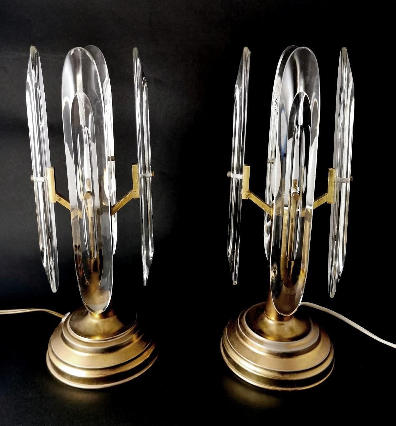 Lighting Sciolari Gaetano Pair Of Italian Table Lamps In Brass And Crystal photo