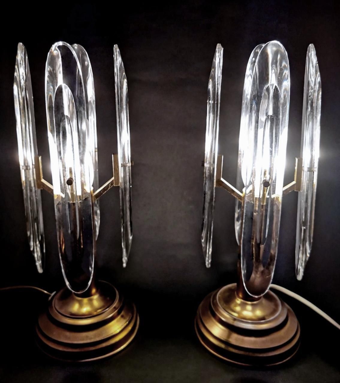 929.0 Sciolari Gaetano Pair Of Italian Table Lamps In Brass And Crystal photo