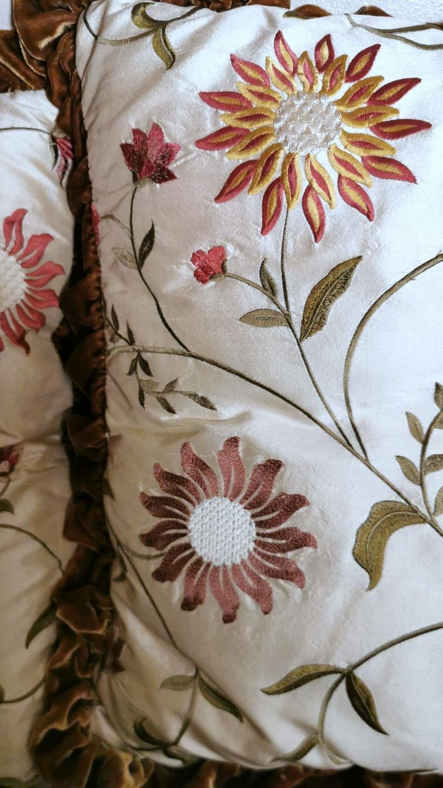 photo for sale Pair Of Pillows Italian Embroidered Silk And Velvet Back